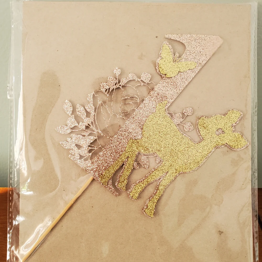 Glittery Deer and Butterfly Cake Topper